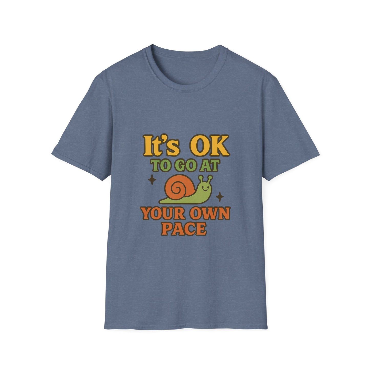 Whimsical Snail Unisex Softstyle T-Shirt - 'It's OK to Go at Your Own Pace'
