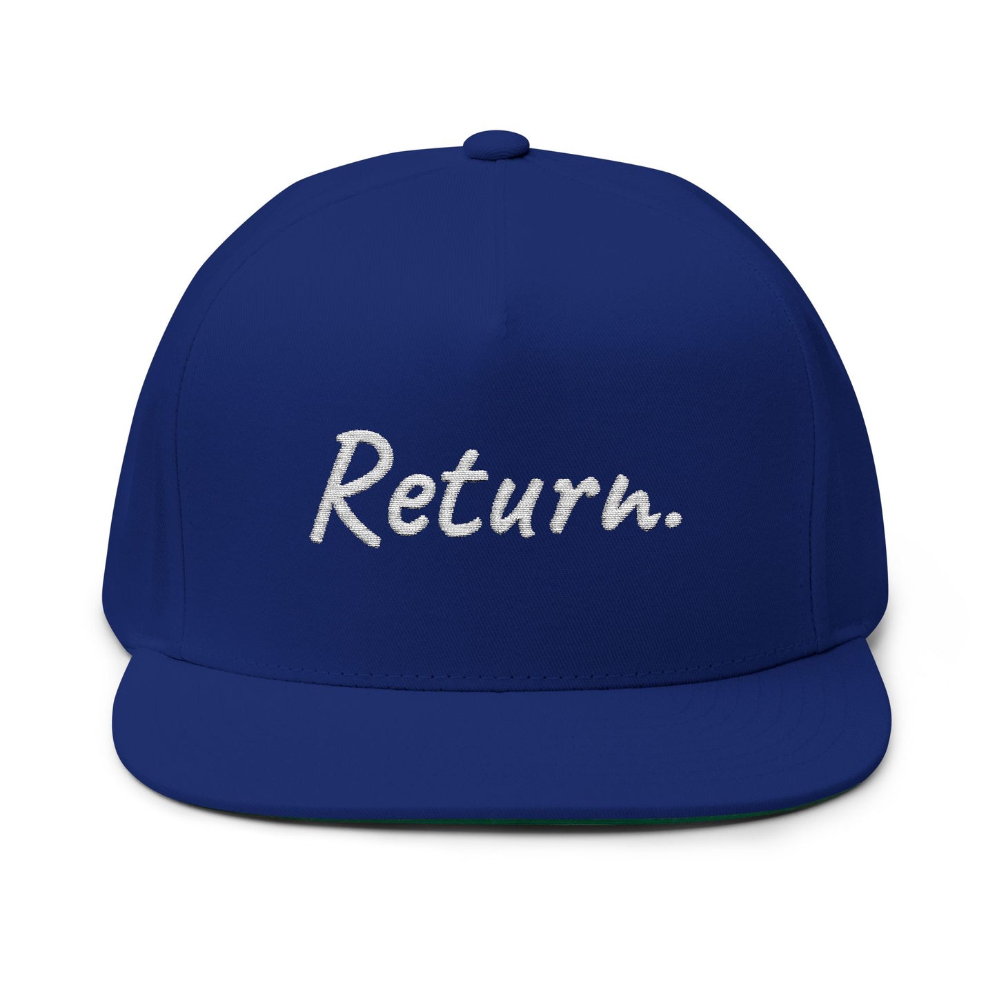 Return. — Embroidered Flat Bill Snapback